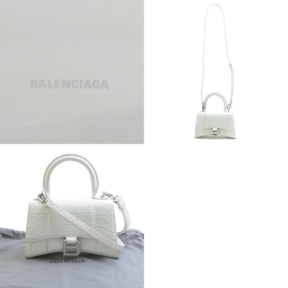 Balenciaga Hourglass XS Crossbody Bag Crocodile Leather White Silver - Picture 5 of 5